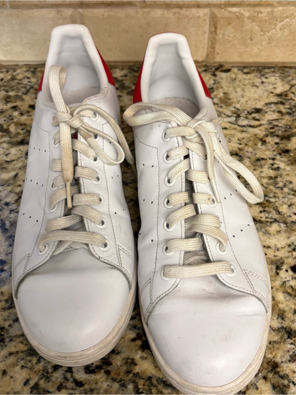 adidas White Sneakers with Red Heel Tab